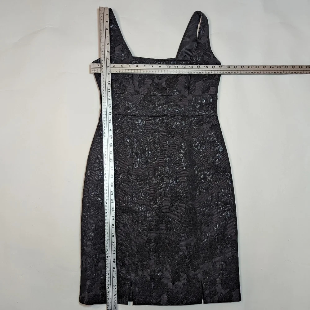 Vintage Black Floral Jacquard Square-Neck Dress - Picture 2 of 9